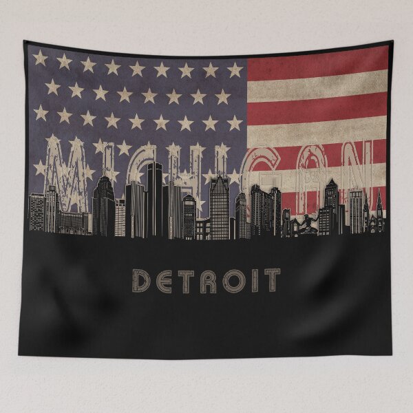 Item preview, detroit skyline flag designed and sold by BekimART2.