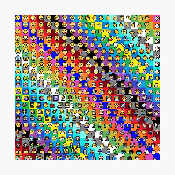 Emojis on Background of Colored Squares. Смайлики на фоне цветных квадратов Photographic Print