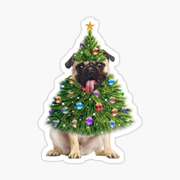 Holographic Christmas Tree Pug Sticker – Milkshake the Pug