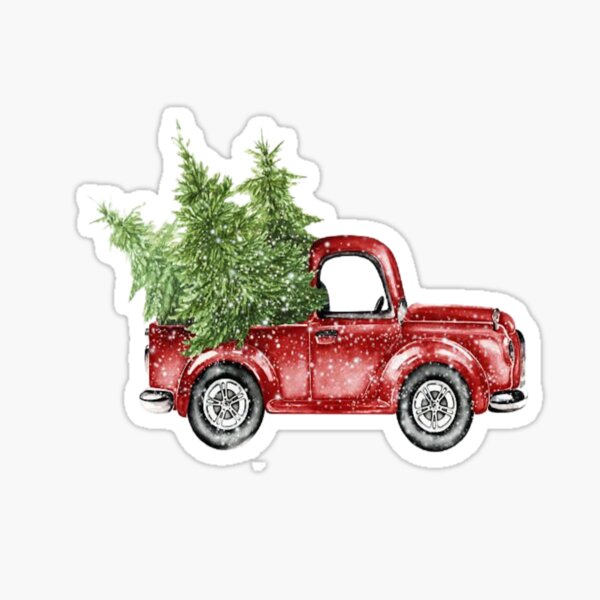 Vintage Red Christmas Truck Sticker