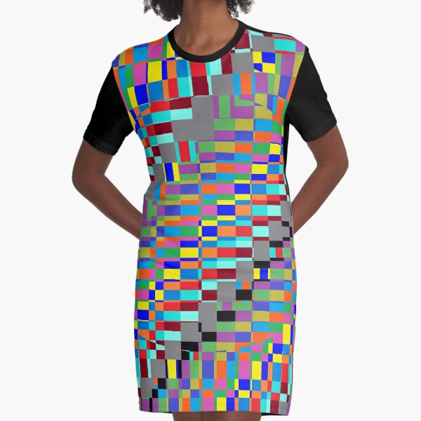 Trippy Colored Squares Graphic T-Shirt Dress