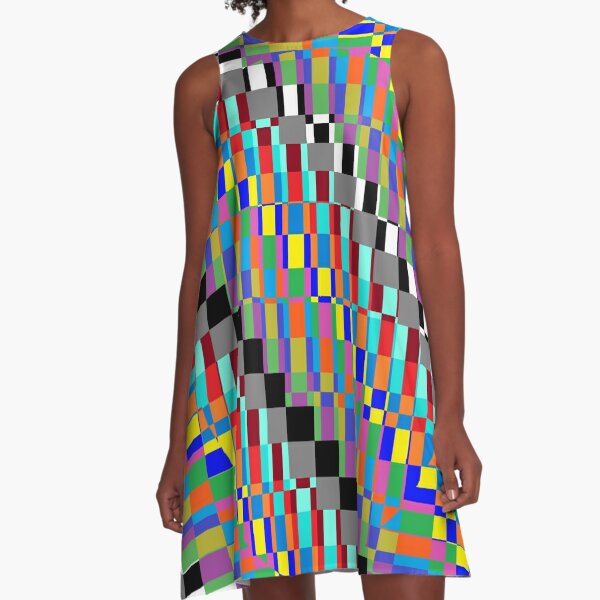 Horizontal Trippy Colored Squares A-Line Dress