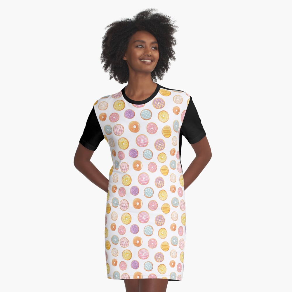 Watercolor Donuts - Rainbow Pastel Graphic T-Shirt Dress