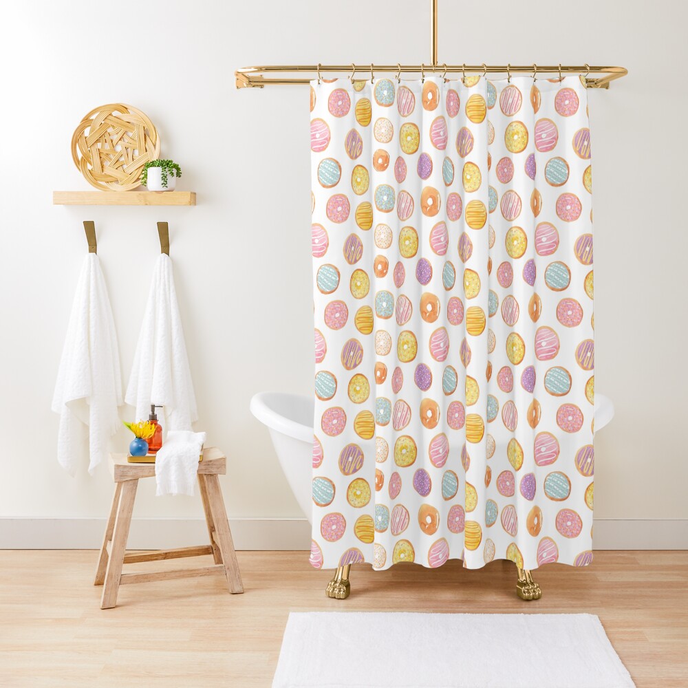 Watercolor Donuts - Rainbow Pastel Shower Curtain