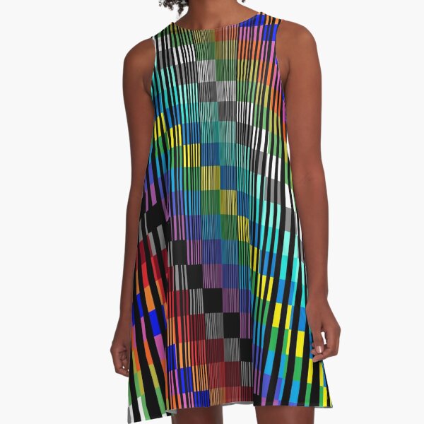Vertical Trippy Colored Squares A-Line Dress