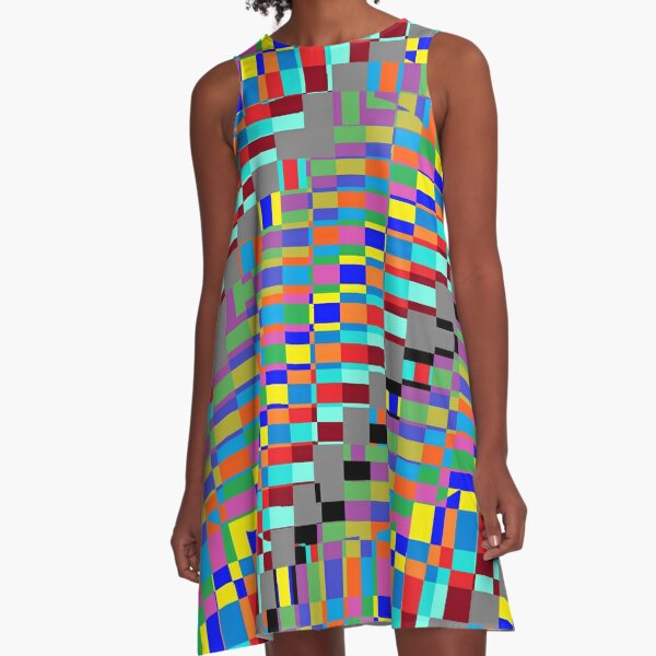 Trippy Vertical Colored Squares A-Line Dress
