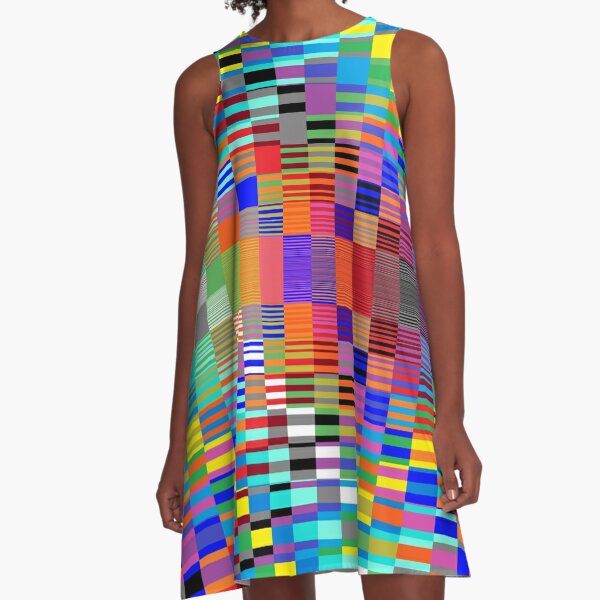 Trippy Vertical Colored Squares A-Line Dress