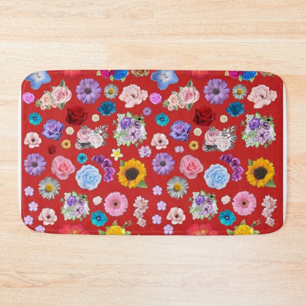 Item preview, red background with colorful flowers designed and sold by el000.