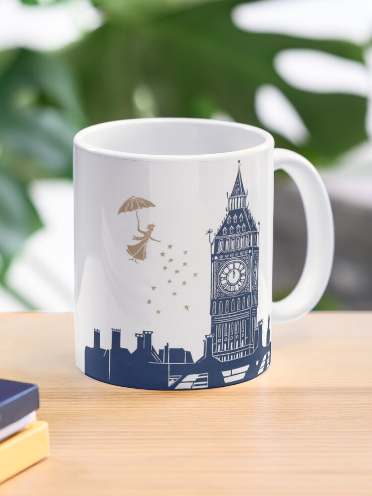 Thumbnail 1 of 6, Coffee Mug, Mary Poppins and Big Ben Linocut designed and sold by Maddybennettart.