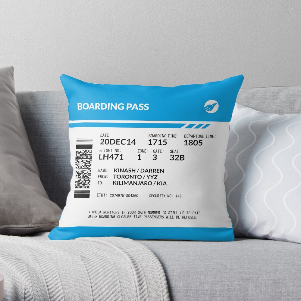 Boarding Pass DK1 Throw Pillow