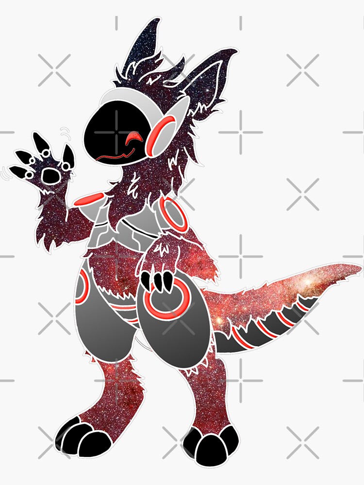 Protogen Fursuit Waving Cosmic Red stars Fursona Furry Sticker