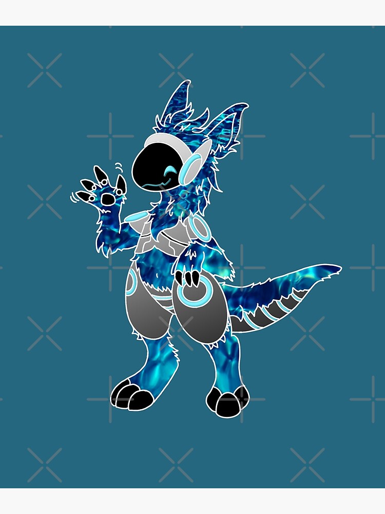 Protogen Fursuit Furry Fursona waving hello blue tie dye