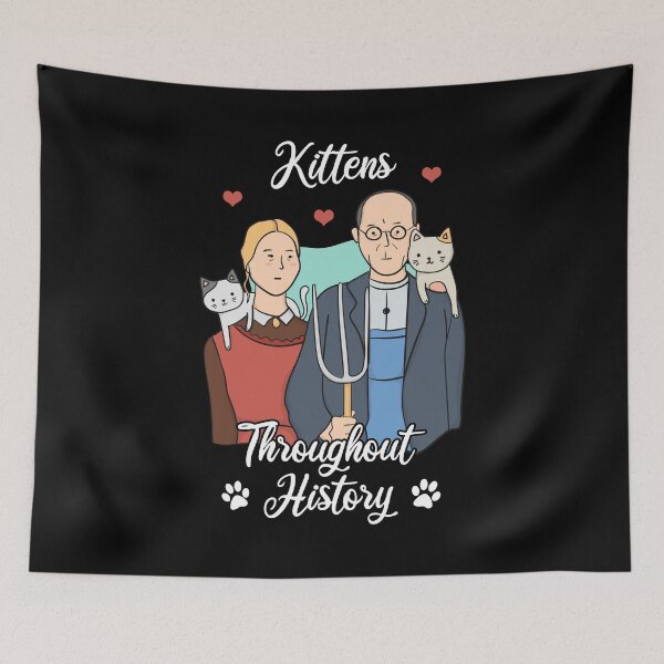 Item preview, Kittens Throughout History – American Gothic Farmers Grant Wood designed and sold by The Green Corner.