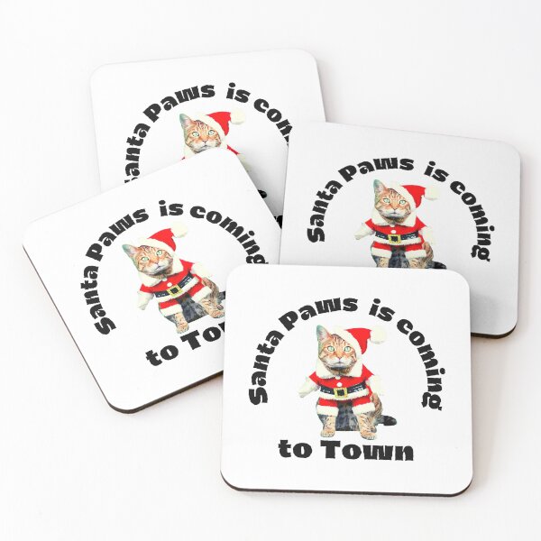 Item preview, Santa Paws is Coming to Town - Funny Cat Christmas Design - Festive Holiday designed and sold by Seaglassgirl.