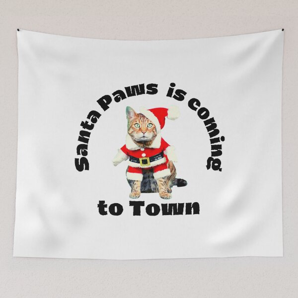 Item preview, Santa Paws is Coming to Town - Funny Cat Christmas Design - Festive Holiday designed and sold by Seaglassgirl.
