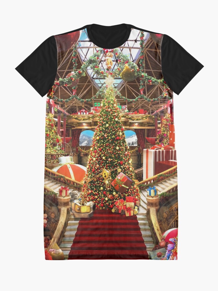 Alternate view of Santas Workshop - Christmas Holiday Art Graphic T-Shirt Dress