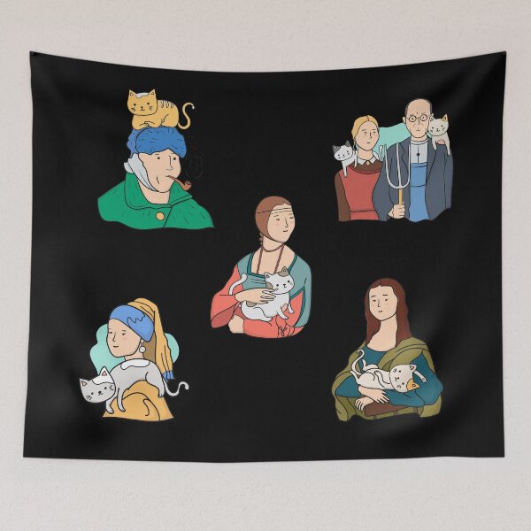 Item preview, Kittens Throughout History – Gogh Da Vinci Vermeer Grant Wood Sticker Pack designed and sold by The Green Corner.