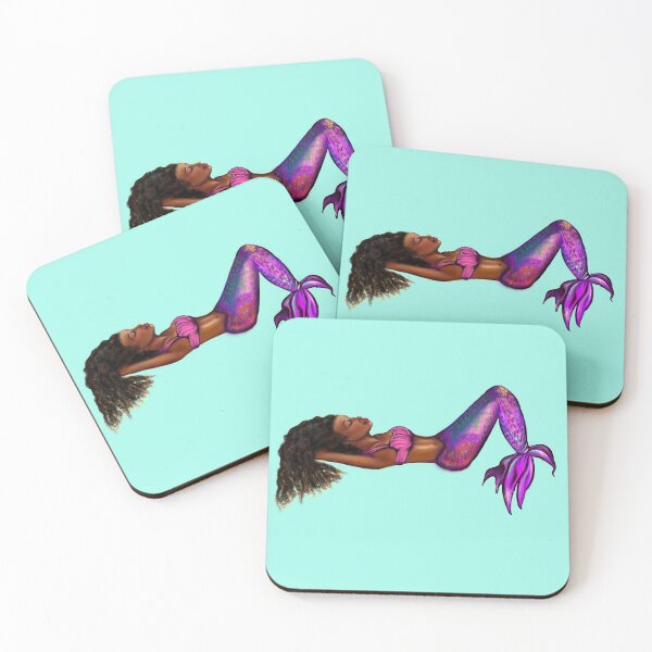 Item preview, Mermaid sunbathing- Coco the Magical rainbow mermaid catching some rays. Afro hair and caramel brown skin designed and sold by Artonmytee.