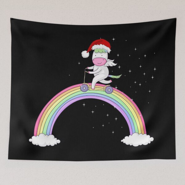 Item preview, Cute Christmas unicorn, cute Christmas unicorn riding scooter on a rainbow designed and sold by DidyTees.