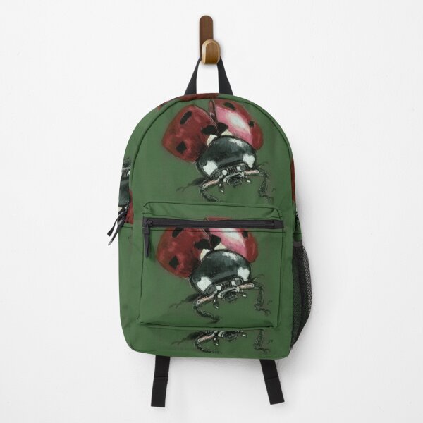 Item preview, Red Ladybird insect painting on green and black background designed and sold by Jennifer Morcom.