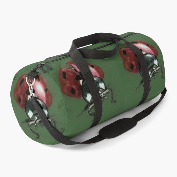 Item preview, Red Ladybird insect painting on green and black background designed and sold by Jennifer Morcom.