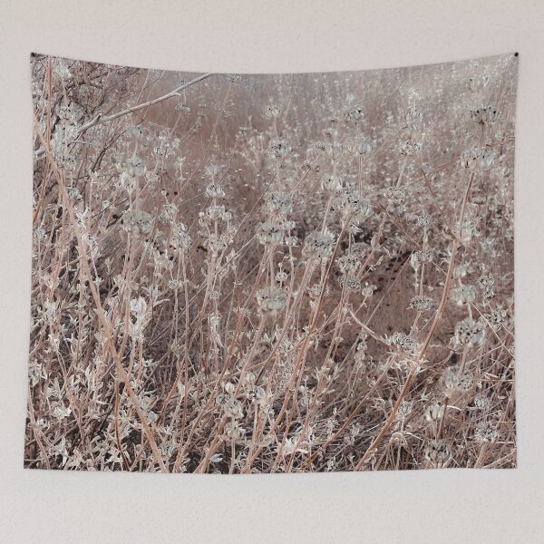 Item preview, blooming dry flowers with brown dry grass background designed and sold by Mrvell.