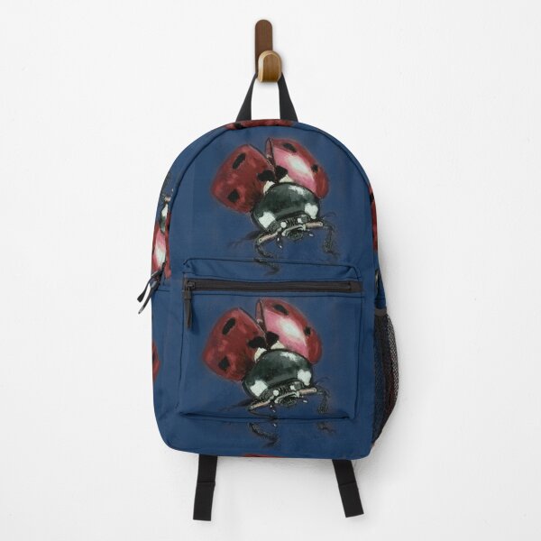 Item preview, Red Lady Bird insect hand painted on blue background designed and sold by Jennifer Morcom.