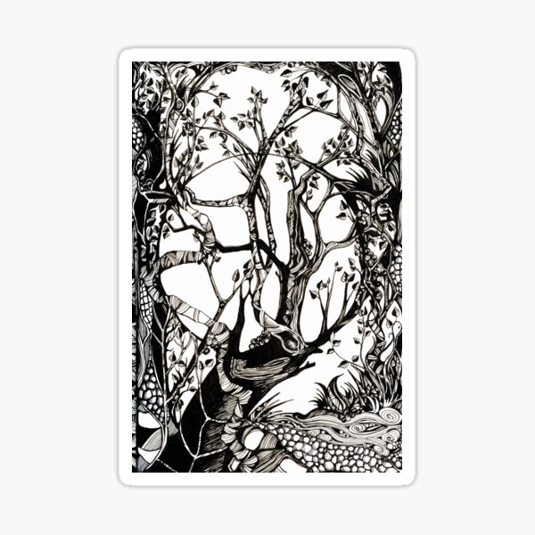 Reaching for the Moon, Ink Drawing Sticker