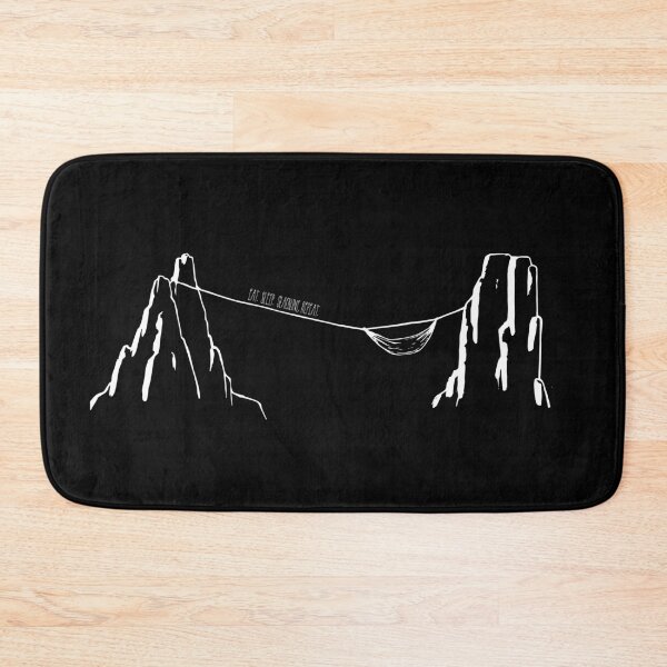 Item preview, Eat. Sleep. Slackline. Repeat landscape with hammock hanged high above the ground, white linework designed and sold by Tolarlei.