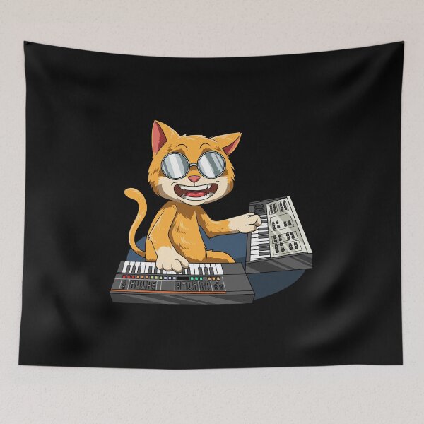 Item preview, Synthesizer cat playing analog synthesizer designed and sold by melomedia.