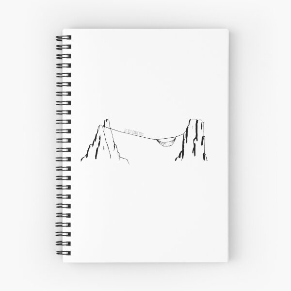 Item preview, Eat. Sleep. Slackline. Repeat landscape with hammock hanged high above the ground, black linework designed and sold by Tolarlei.