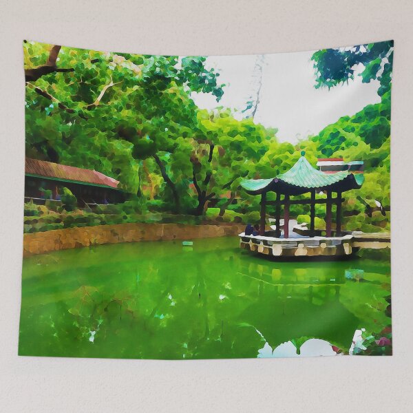 Item preview, Asian Green Garden Resting Hill Xie Shan Watercolor Painting designed and sold by impetum.
