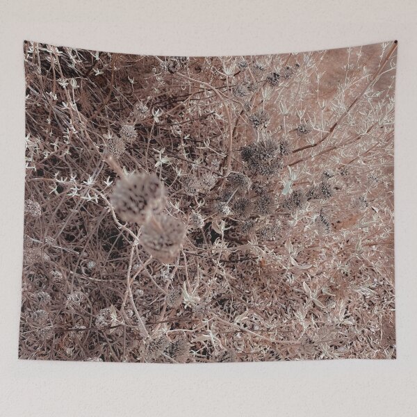 Item preview, blooming dry flowers with brown dry grass field background designed and sold by Mrvell.