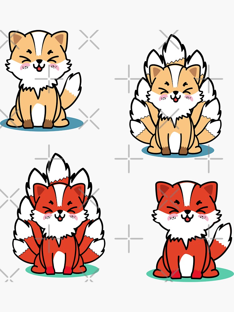 Cute foxes sticker pack - nine tailed fox kitsune gumiho kumiho red fox |  Sticker