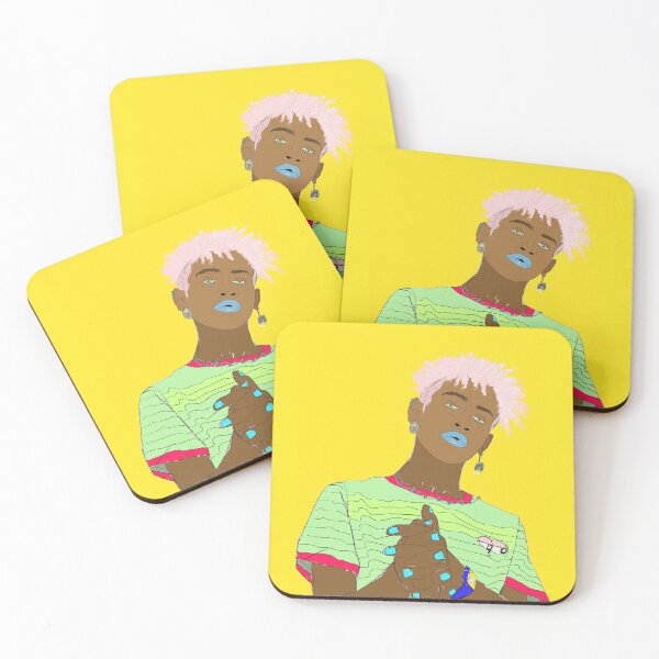 Item preview, LGTBQ Pride of stylish black transgender man woman with pink hair blue lipstick earrings designed and sold by MindChirp.