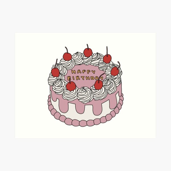 Impression Artistique Gateau D Anniversaire Minimaliste Par Peachcatdesigns Redbubble