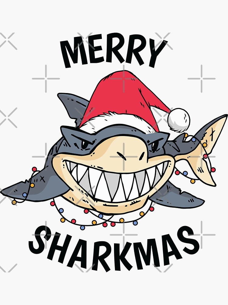 "Merry Sharkmas Christmas Shark Wearing Santa Hat" Sticker for Sale by