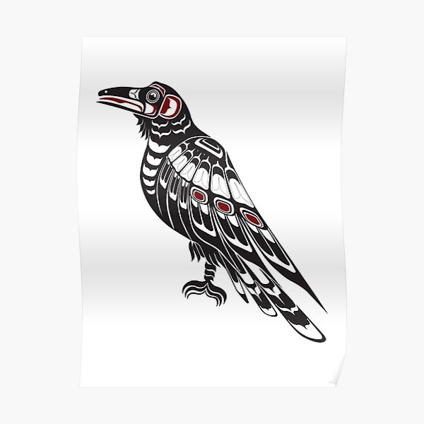 Pacific Northwest Raven native american salish formline art Crow Poster