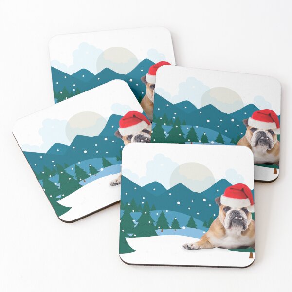 Artikelvorschau, Englische Bulldogge Weihnachten in den Bergen entworfen und verkauft von FunShirtDesigns.