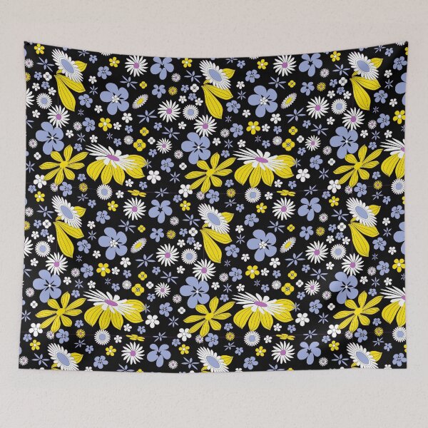 Item preview, White Yellow Blue Flowers on Black designed and sold by simpleones.