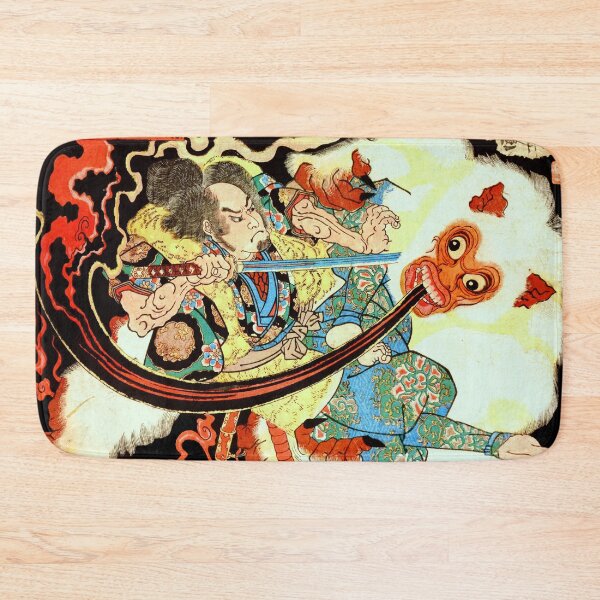 Item preview, Utagawa Kuniyoshi: Japanese Samurai fighting giant white monkey designed and sold by Madjack Tees Kiwi SuperStore.