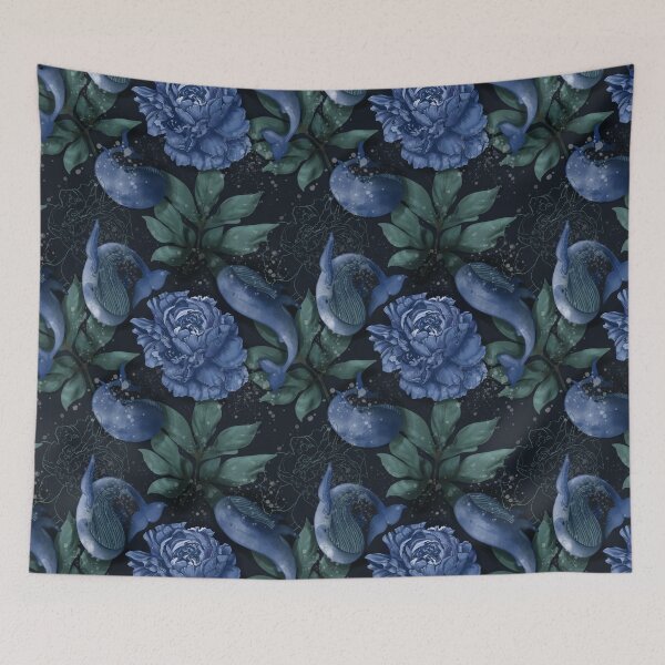 Item preview, Pattern illustration blue whale and peony’s designed and sold by Dobrix.