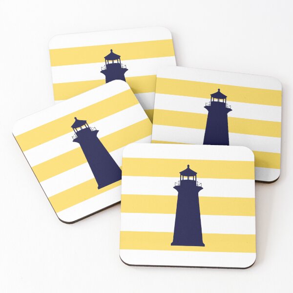 Item preview,  Nautical Navy Blue Lighthouse On Mustard Yellow Stripes designed and sold by rewstudio.