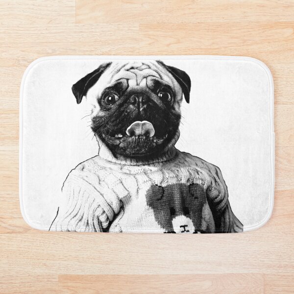 Pug in a turtle-neck sweater Bath Mat