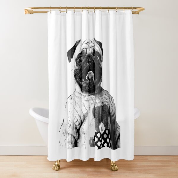 Pug in a turtle-neck sweater Shower Curtain