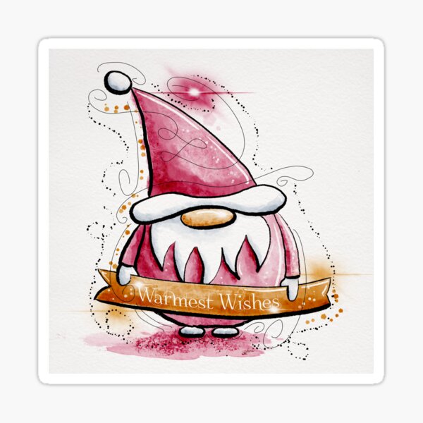 Warmest Wishes Gnome Tomtem Watercolor Sticker