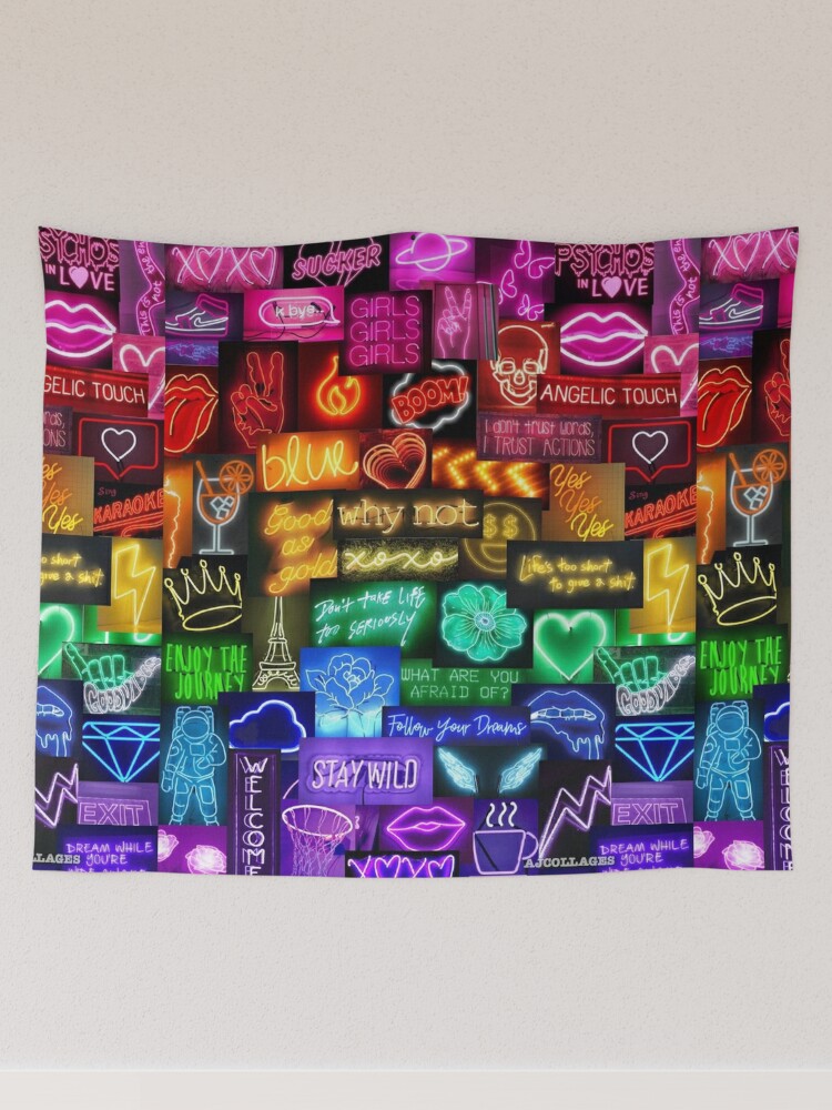 neon sign collage Tapestry for Sale by morgananjos