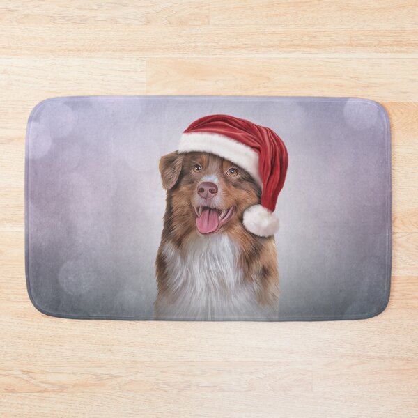 Item preview, Dog Australian Shepherd in red hat of Santa Claus  designed and sold by bonidog.