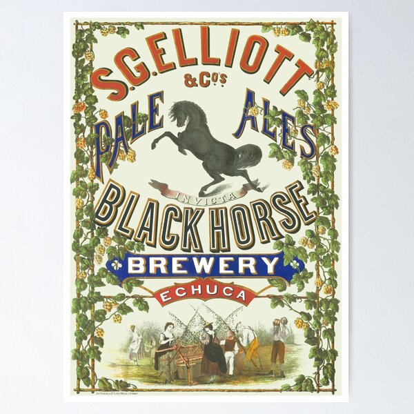 Item preview, Elliotts Pale Ales Black Horse Brewery Australian Beer Poster designed and sold by karwilbedesigns.
