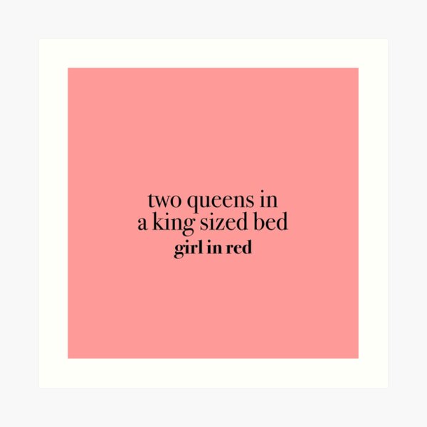 "two queens in a king sized bed girl in red" Art Print for Sale by